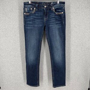 Miss Me Womens Y2K Mid Rise Easy Skinny Jeans Size 29 Blue Stud Embroidered